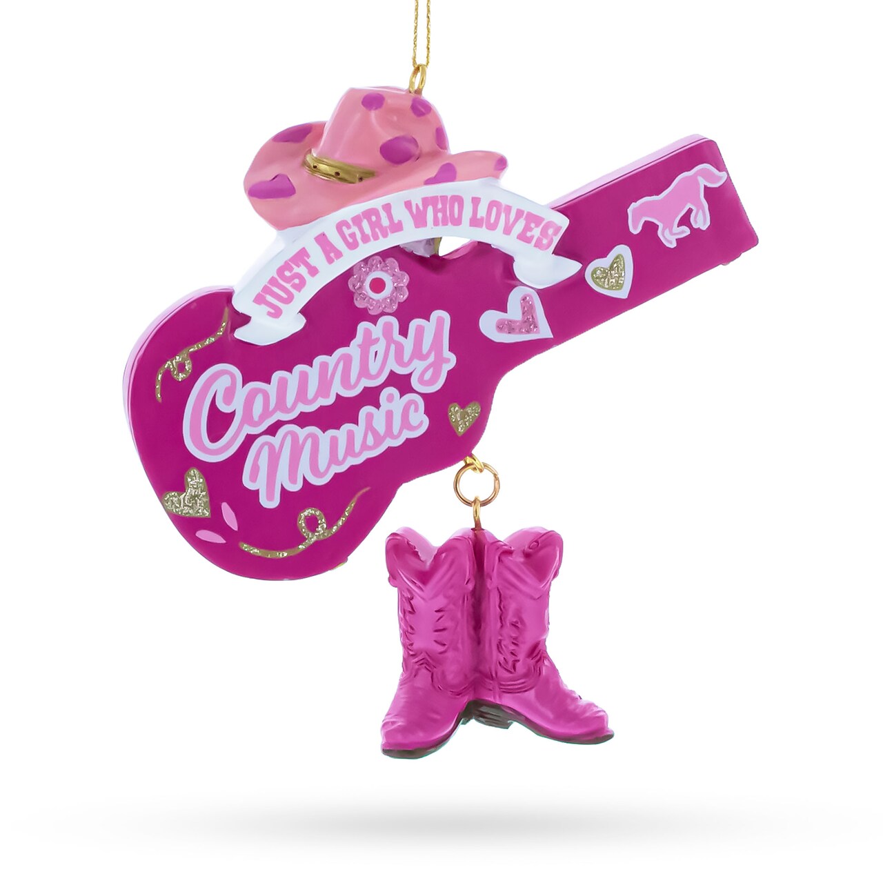 Pink Cowgirl Hat Country Music Guitar with Boots Resin Christmas Ornament